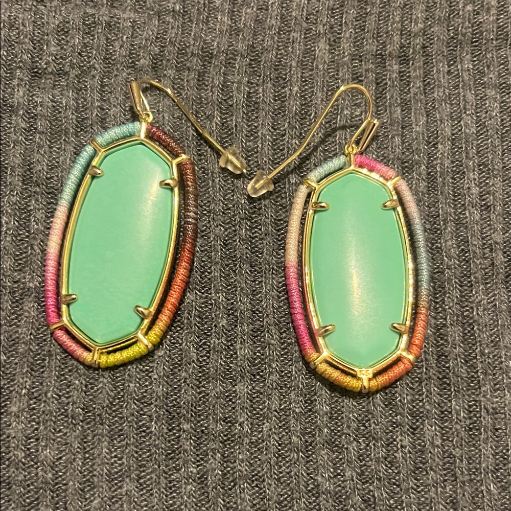 Kendra Scott Mint Green Oval Drop Earrings with Multicolor Thread